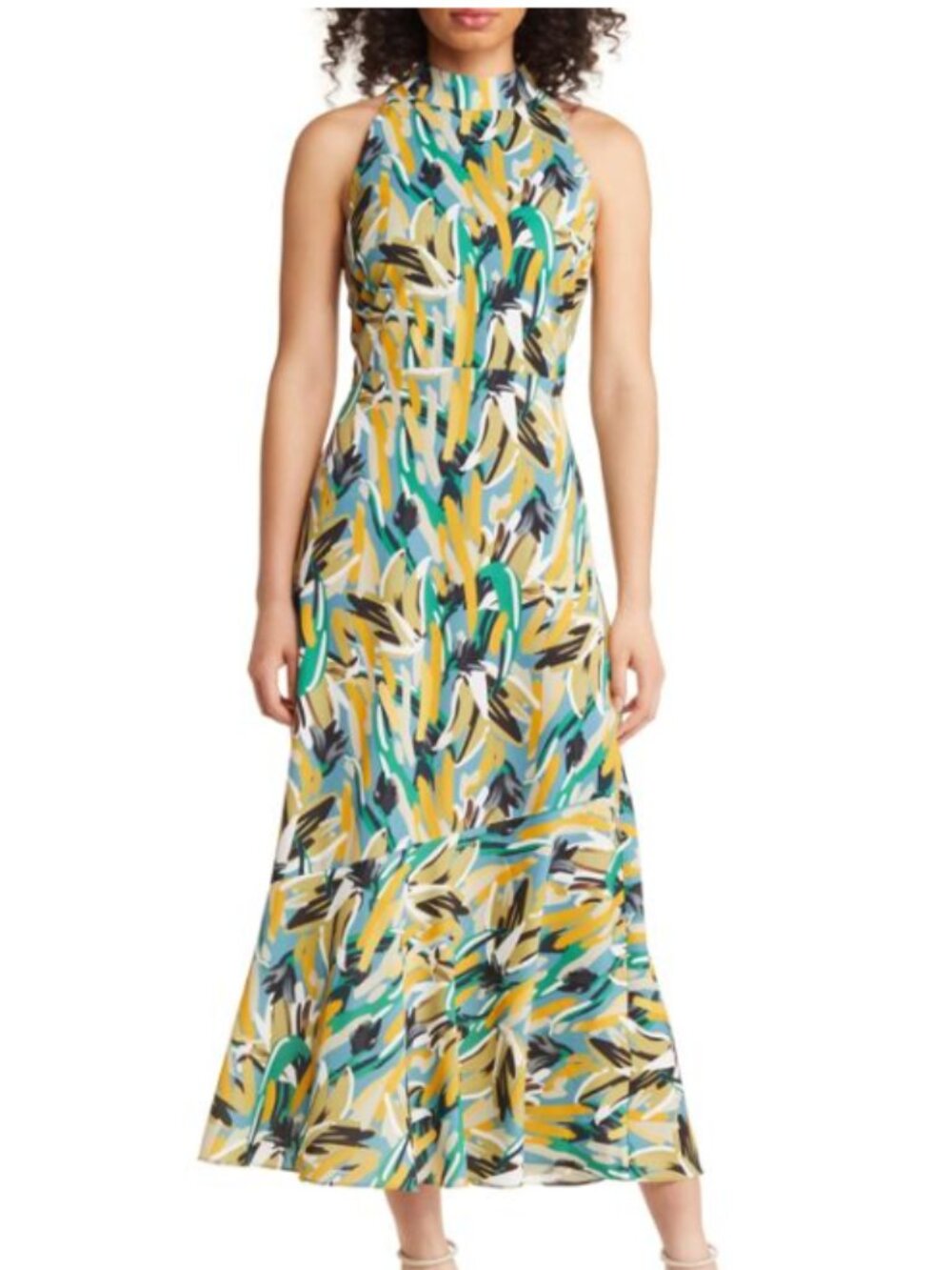 Sam Edelman Abstract Finger Paint Mock Neck Midi Dress